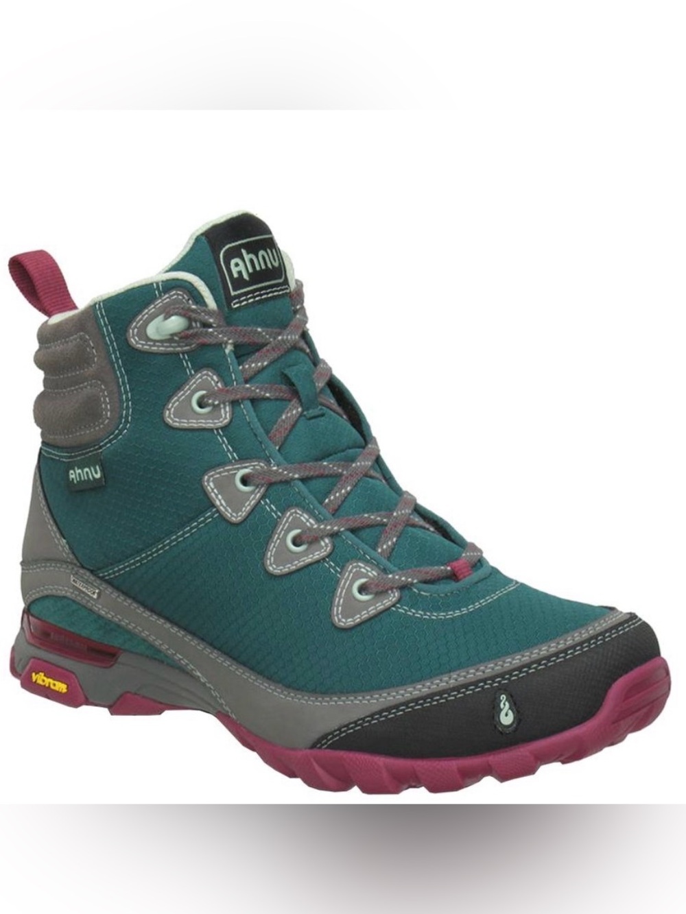 Ahnu Sugarpine waterproof womens 7.5 Teal Hiking Boots with Pink Soles